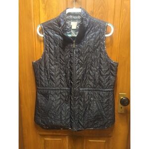 Chico's Zenergy Navy Blue Reversible‎ Quilted Lined Zip Front Vest Size 1